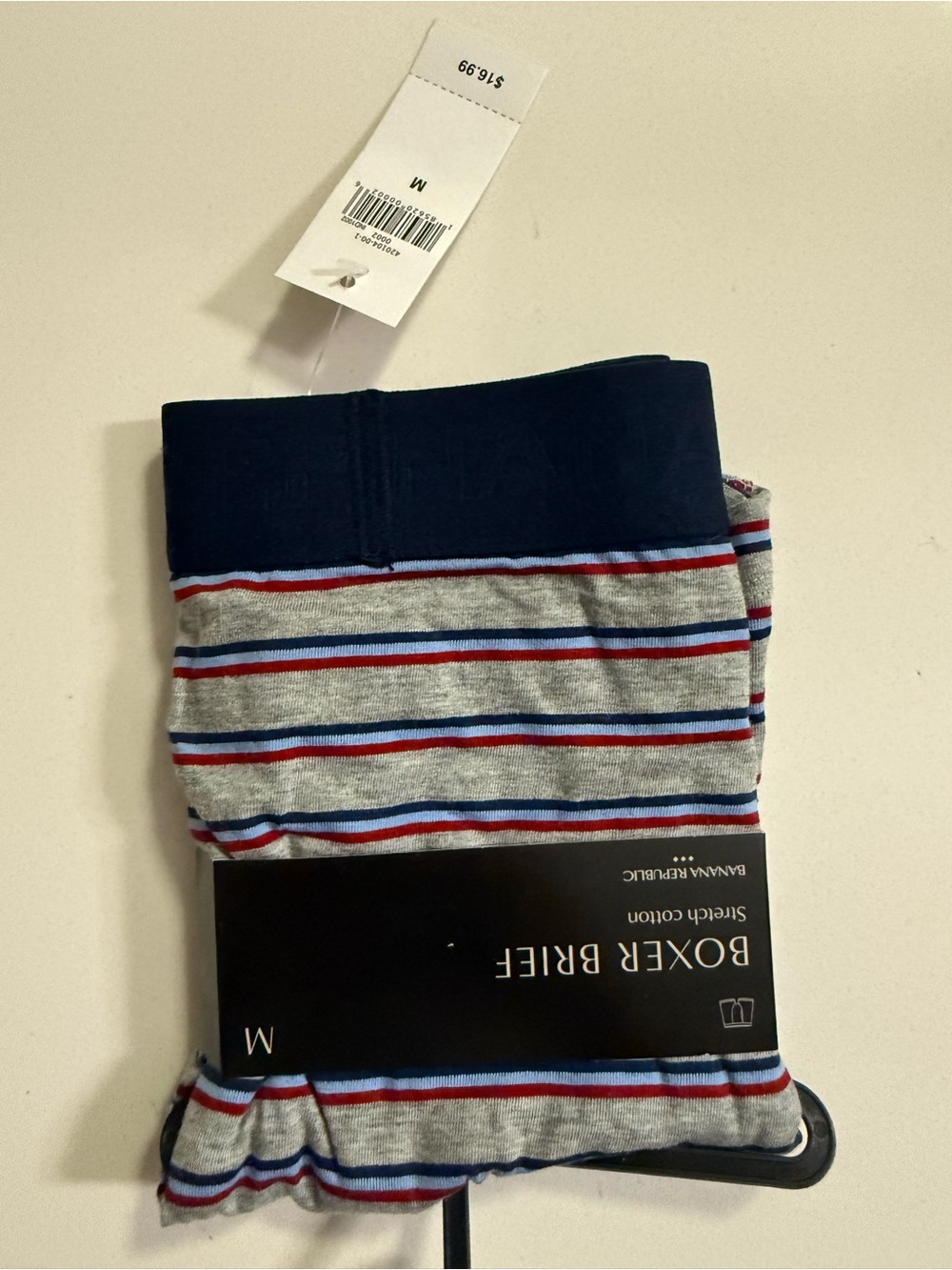 Banana Republic Gray Boxer Briefs with Navy & Red Stripes